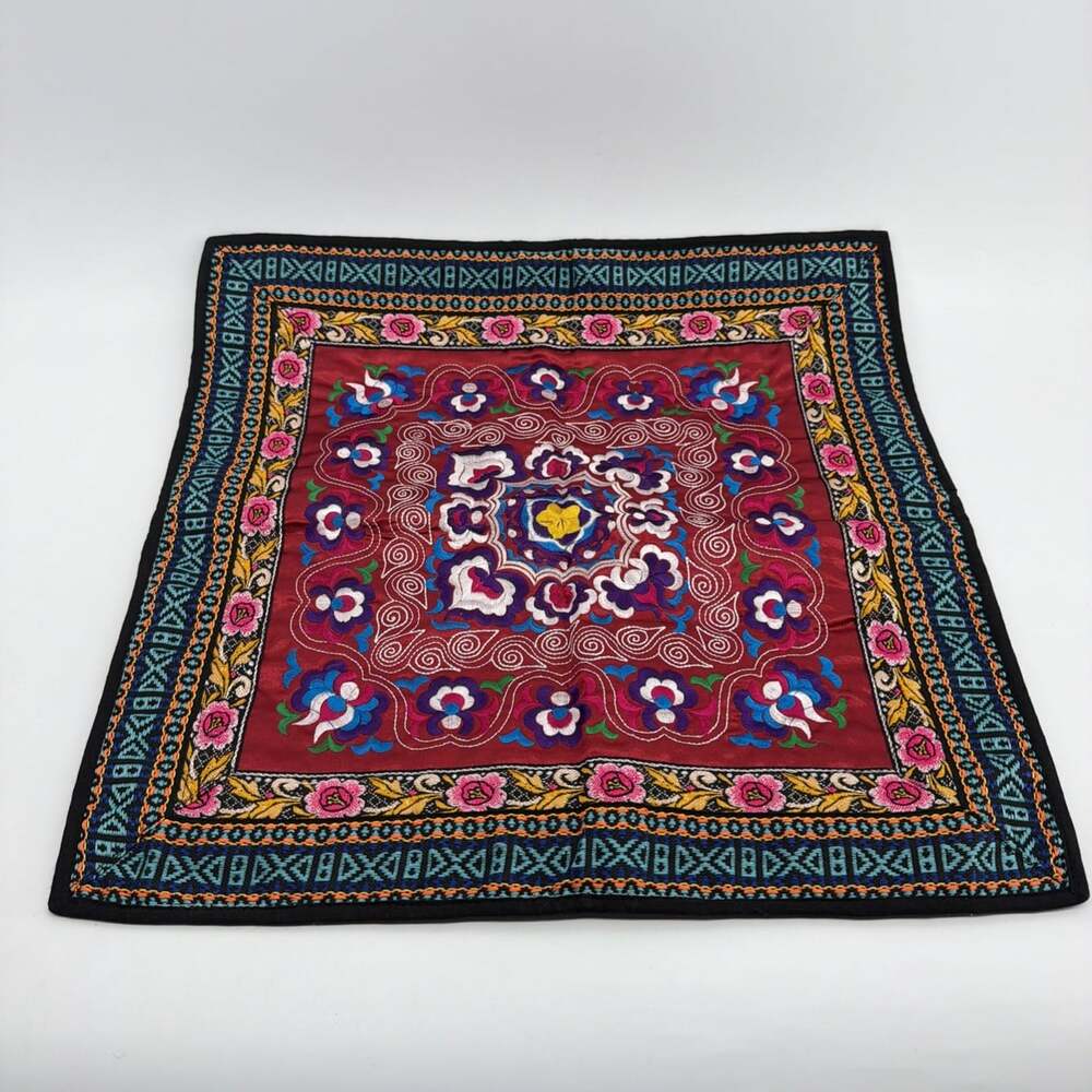 India Inspired Embroidered Pillow Cover 18x18 Floral Bollywood Style Boho Chic